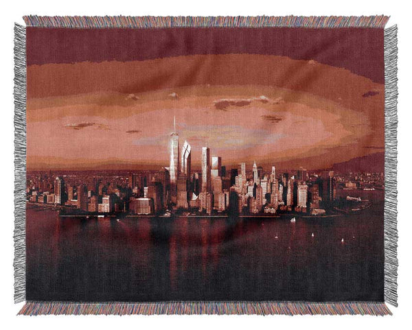 Hong Kong From Afar Red Woven Blanket