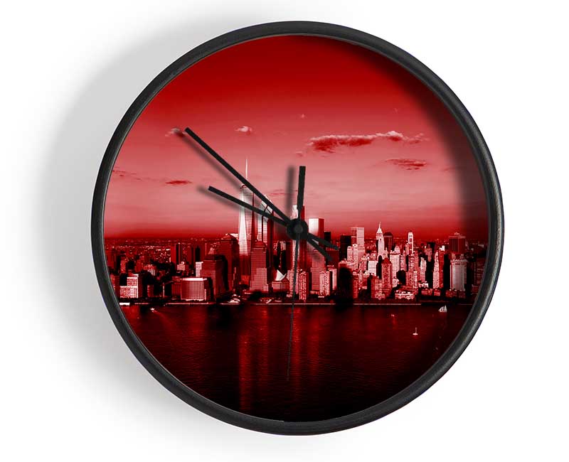 Hong Kong From Afar Red Clock - Wallart-Direct UK