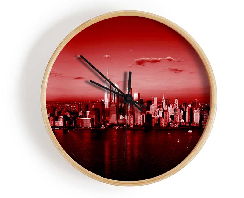 Hong Kong From Afar Red Clock - Wallart-Direct UK