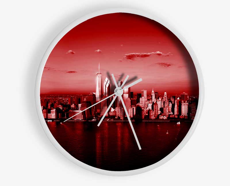 Hong Kong From Afar Red Clock - Wallart-Direct UK