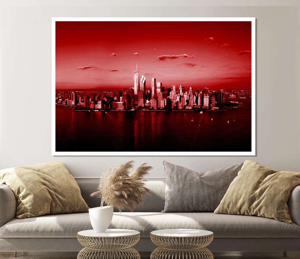 Hong Kong From Afar Red Print Poster Wall Art