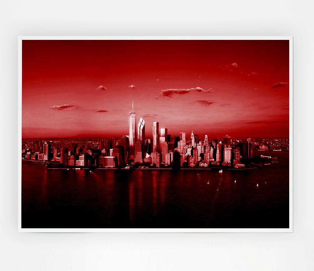 Hong Kong From Afar Red Print Poster Wall Art