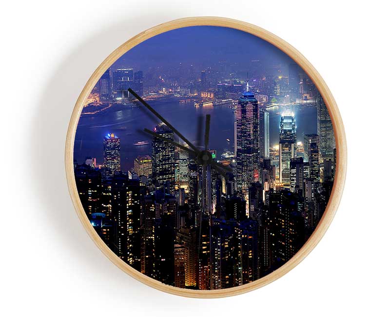 Hong Kong Harbour Night Mist Clock - Wallart-Direct UK