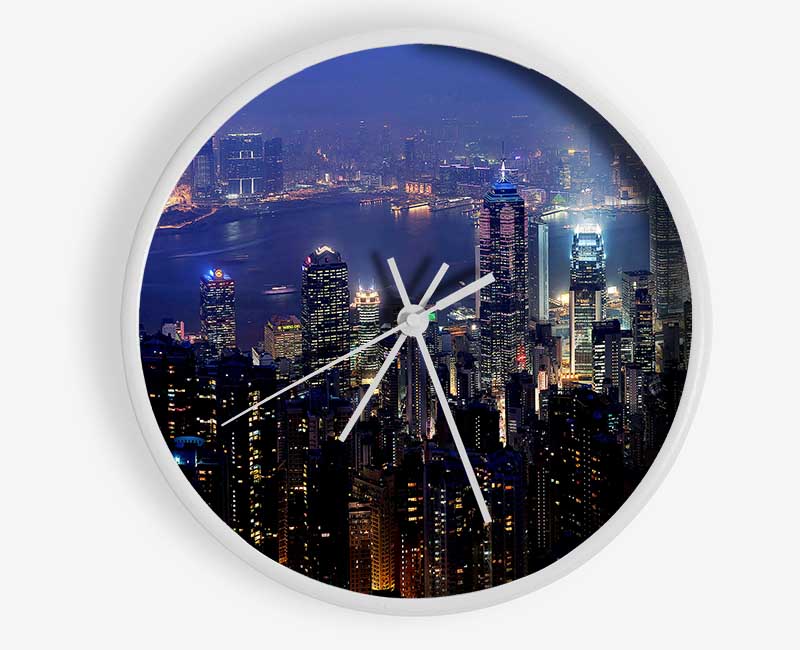 Hong Kong Harbour Night Mist Clock - Wallart-Direct UK