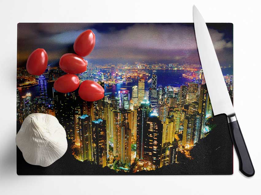 Hong Kong Night Light Glass Chopping Board