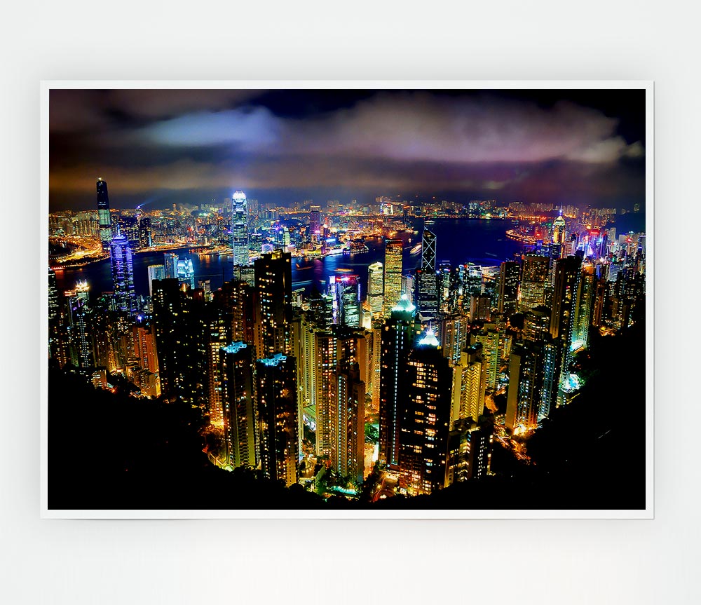 Hong Kong Night Light Print Poster Wall Art