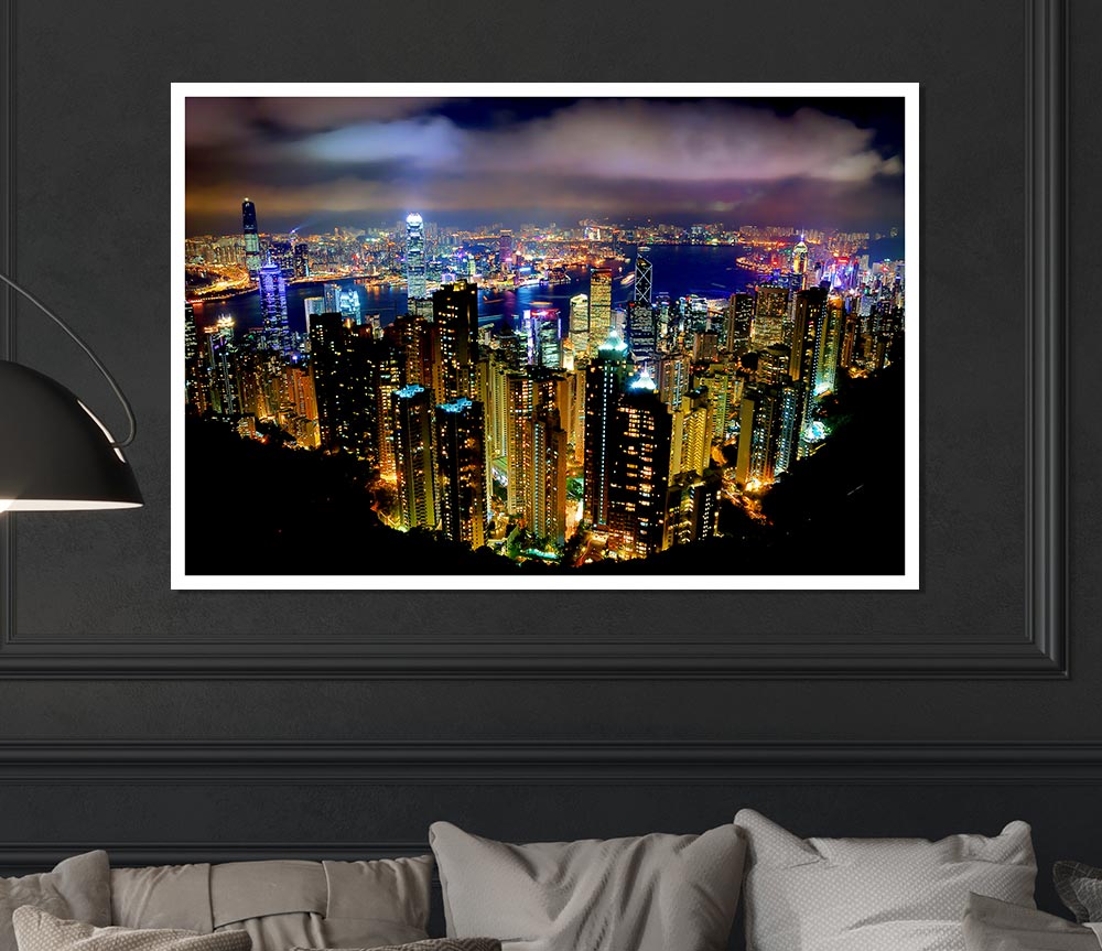 Hong Kong Night Light Print Poster Wall Art