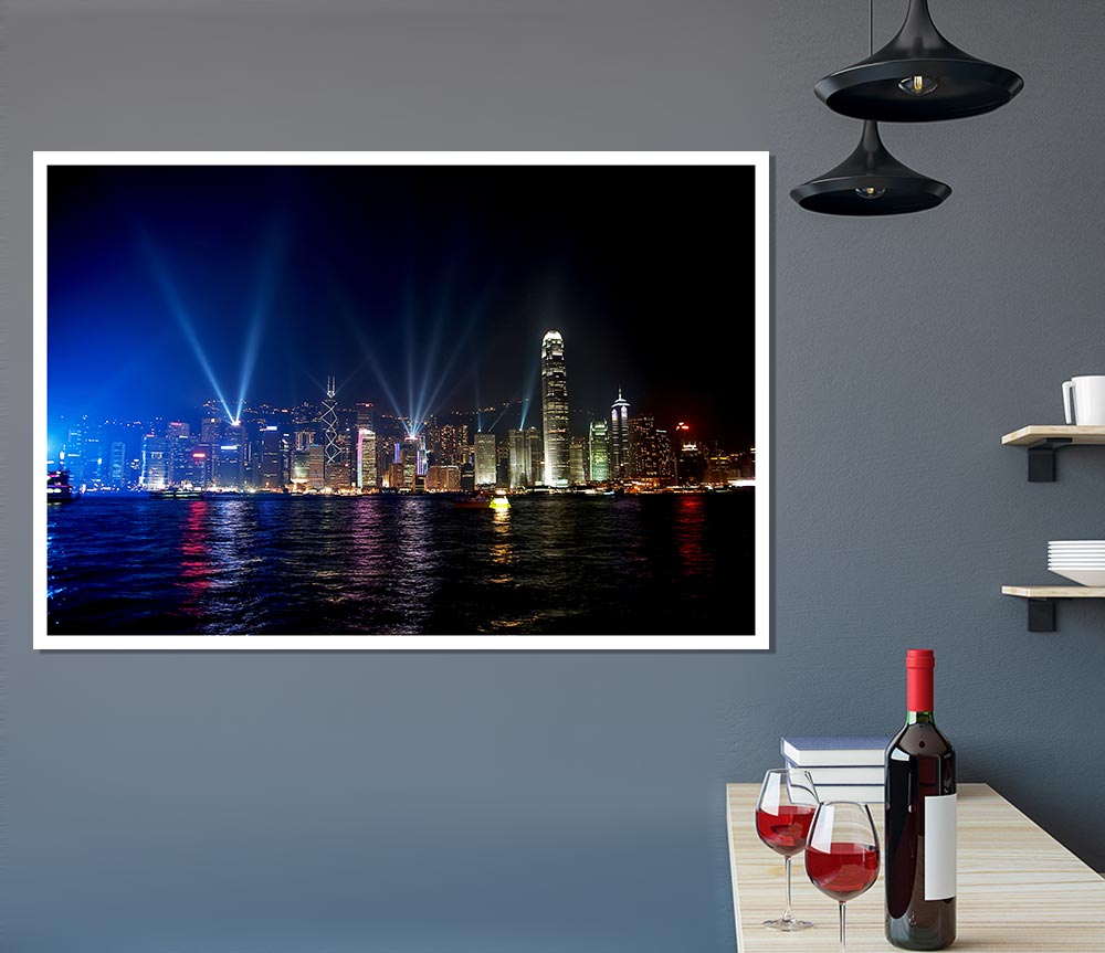 Hong Kong Strobe Light Reflections Print Poster Wall Art