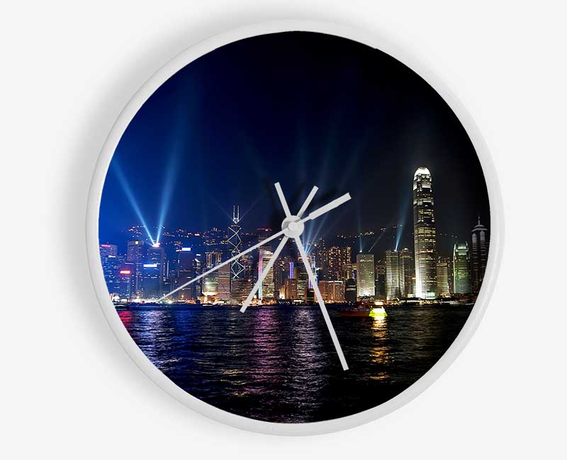 Hong Kong Strobe Light Reflections Clock - Wallart-Direct UK