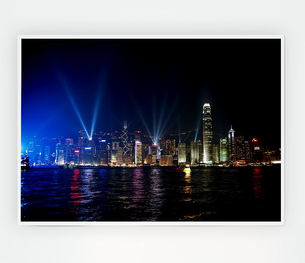 Hong Kong Strobe Light Reflections Print Poster Wall Art