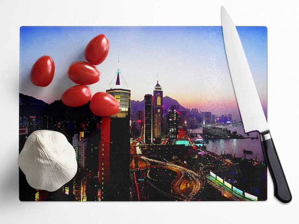 Hong Kong Surreal Nights Glass Chopping Board