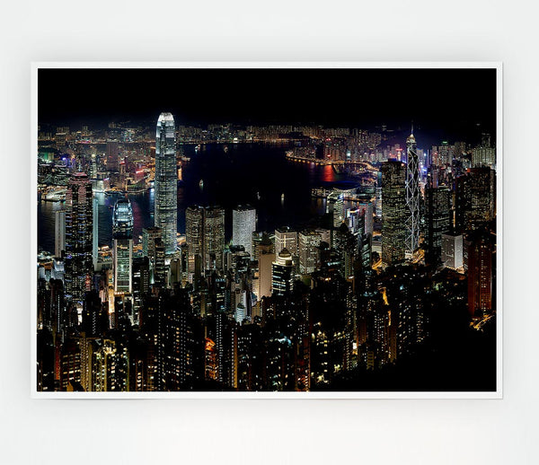 Hong Kong Waters At Night Print Poster Wall Art