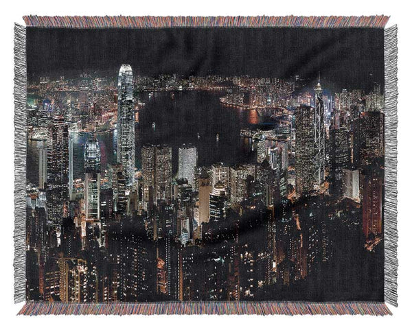 Hong Kong Waters At Night Woven Blanket