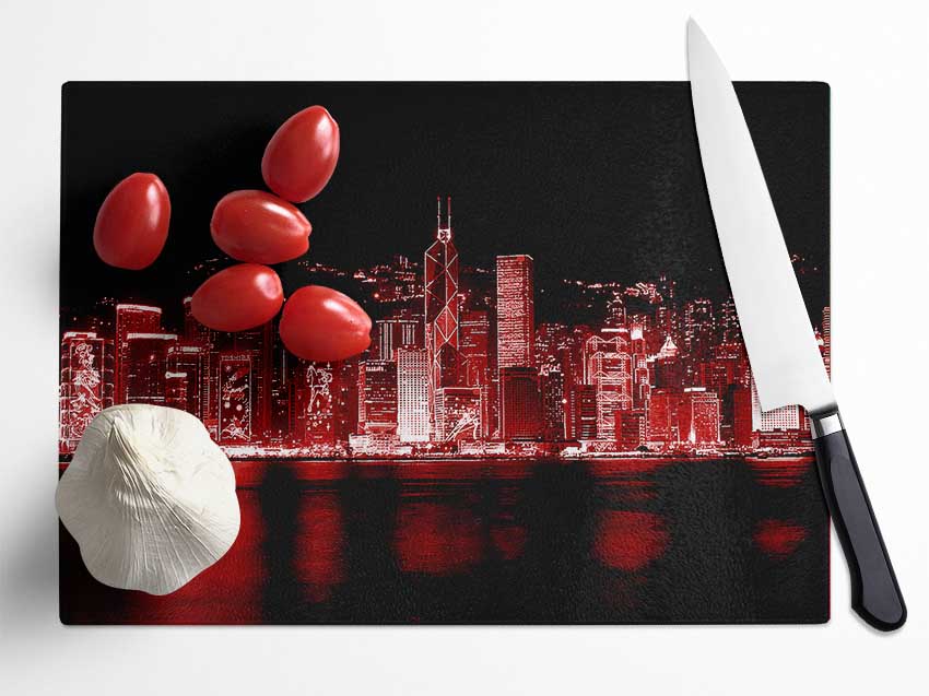 Hong Kong Waters Red Glass Chopping Board