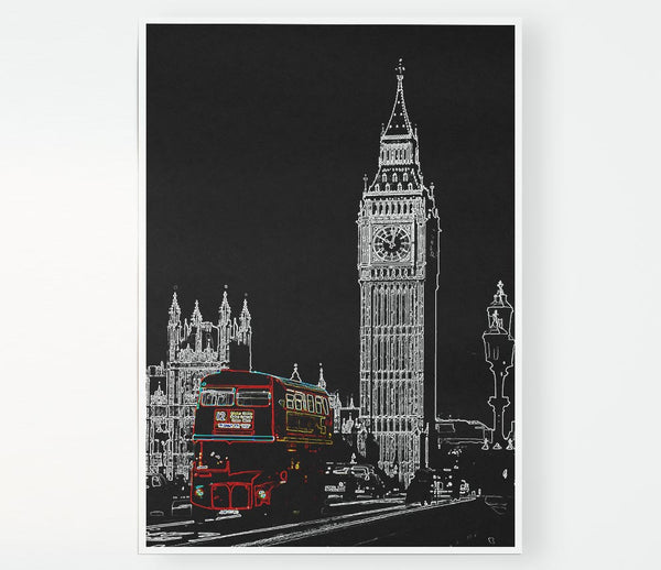 London Big Ben Red Bus Print Poster Wall Art