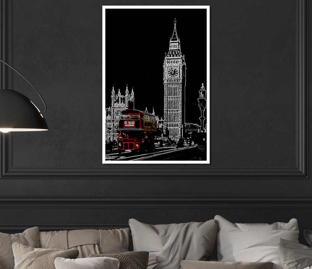 London Big Ben Red Bus Print Poster Wall Art