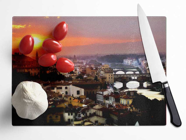 Italian Sunset Town Glass Chopping Board