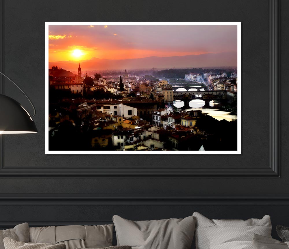 Italian Sunset Town Print Poster Wall Art