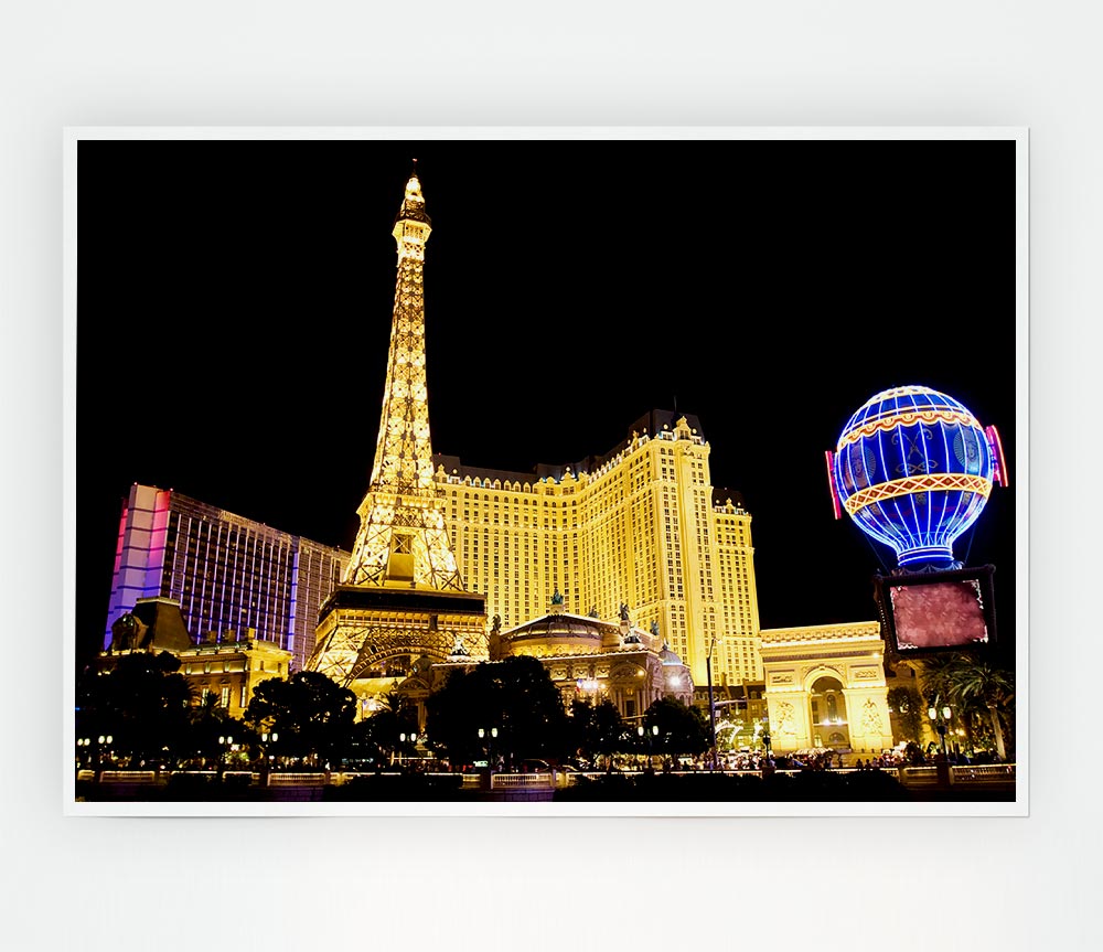 Las Vegas Golden Eiffel Tower Print Poster Wall Art