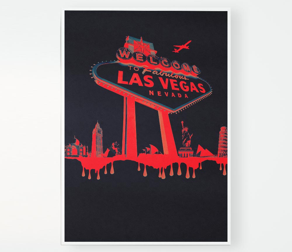 Las Vegas Sign Red Black Print Poster Wall Art