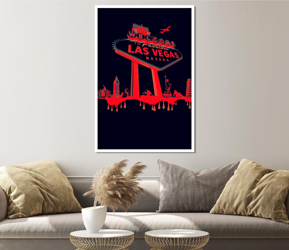 Las Vegas Sign Red Black Print Poster Wall Art