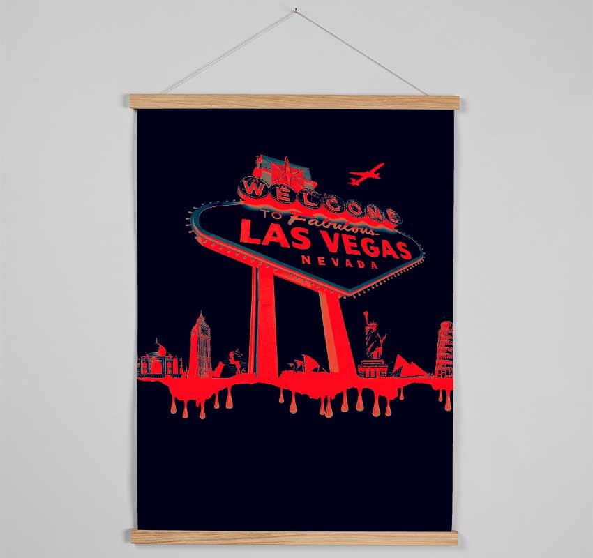 Las Vegas Sign Red Black Hanging Poster - Wallart-Direct UK