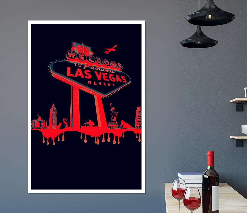 Las Vegas Sign Red Black Print Poster Wall Art