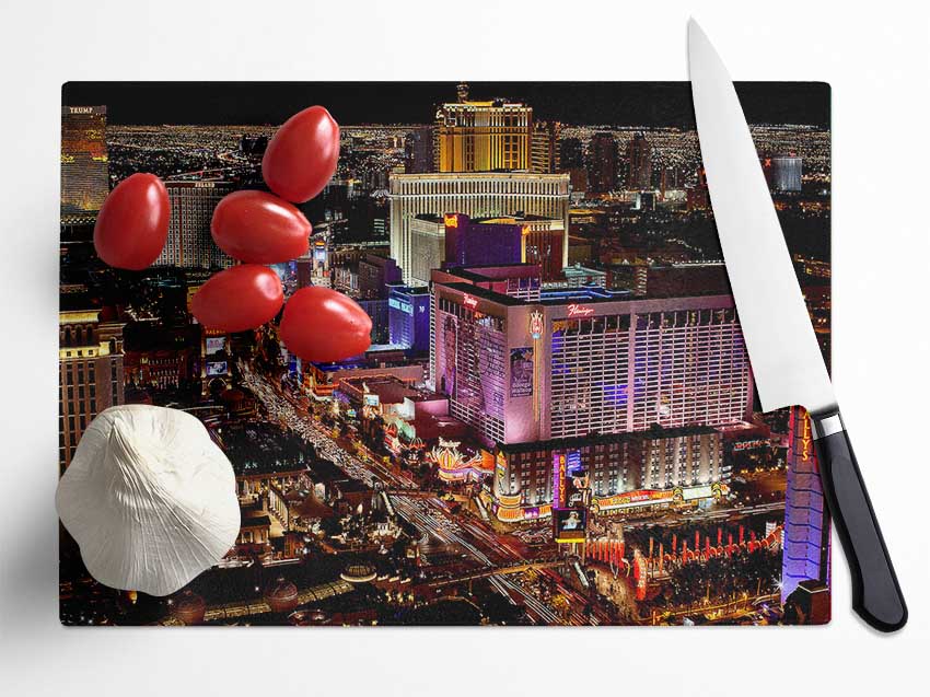 Las Vegas Strip Night Lights Glass Chopping Board