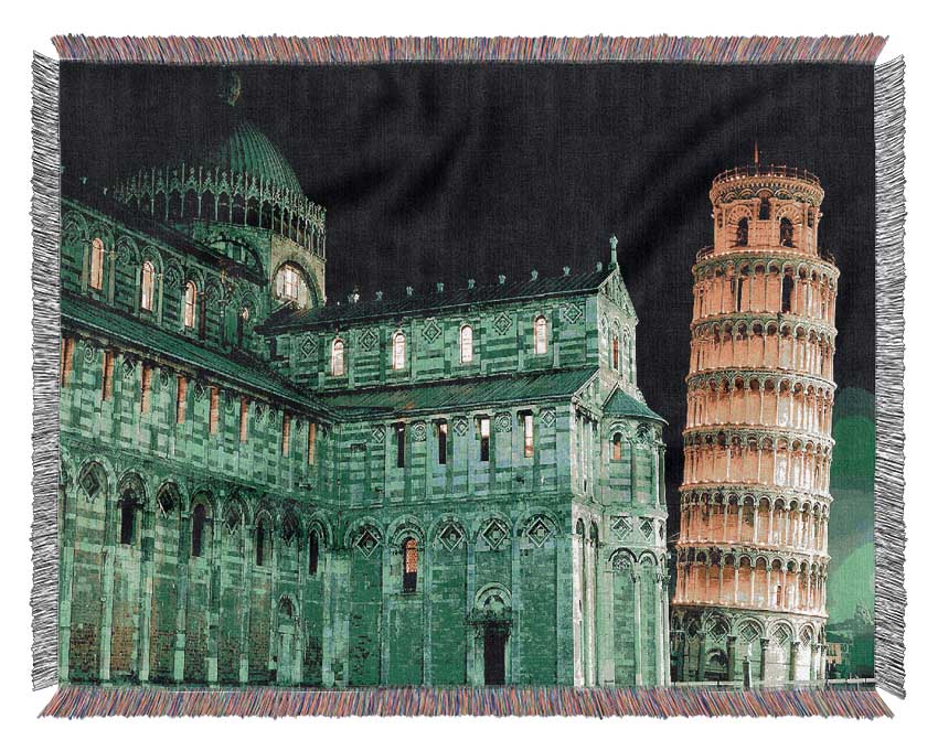 Leaning Tower Of Pisa Green Hue Woven Blanket