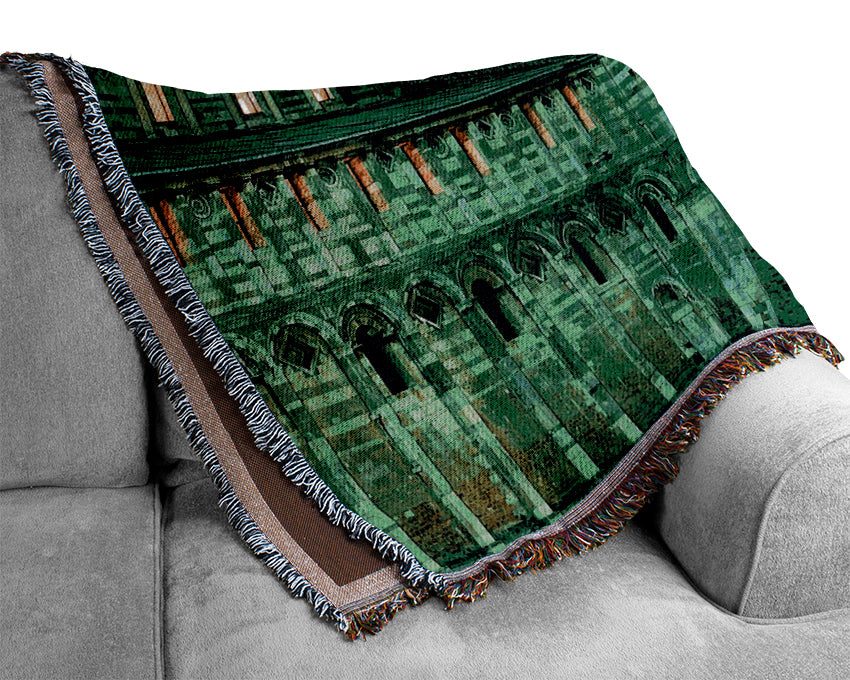 Leaning Tower Of Pisa Green Hue Woven Blanket