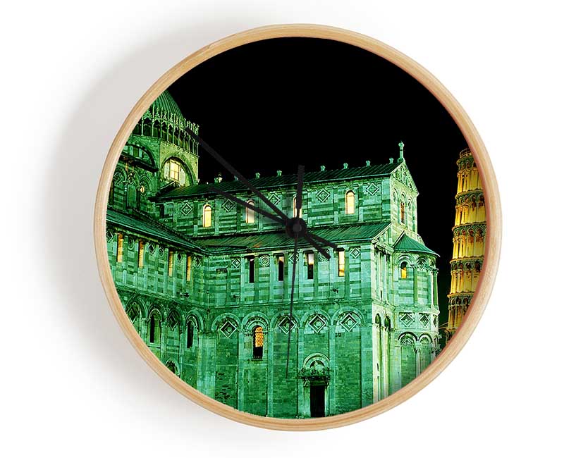 Leaning Tower Of Pisa Green Hue Clock - Wallart-Direct UK