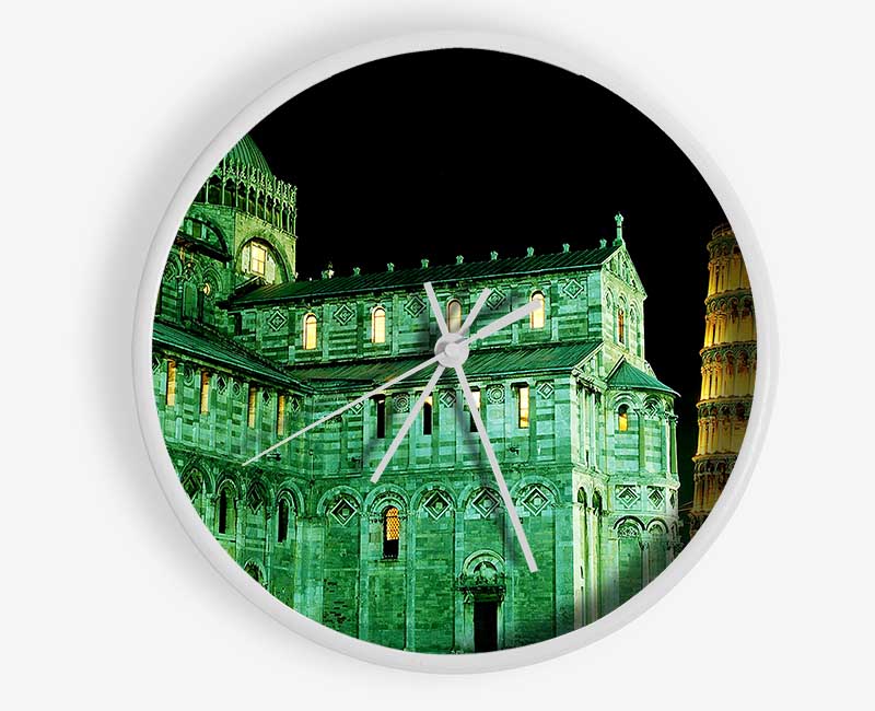 Leaning Tower Of Pisa Green Hue Clock - Wallart-Direct UK