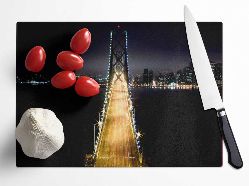 Lights on Bay Bridge Glass Chopping Board