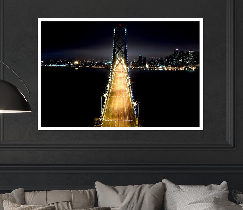 Lights On Bay Bridge Print Poster Wall Art