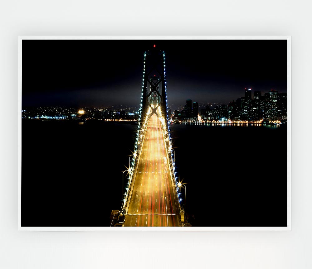 Lights On Bay Bridge Print Poster Wall Art