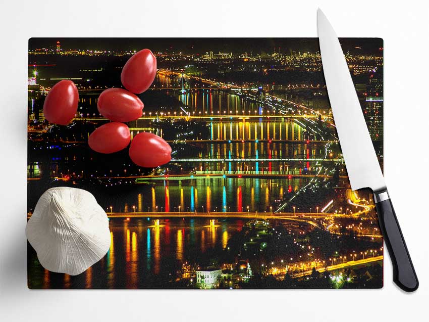 Lights At Danube Vienna Glass Chopping Board