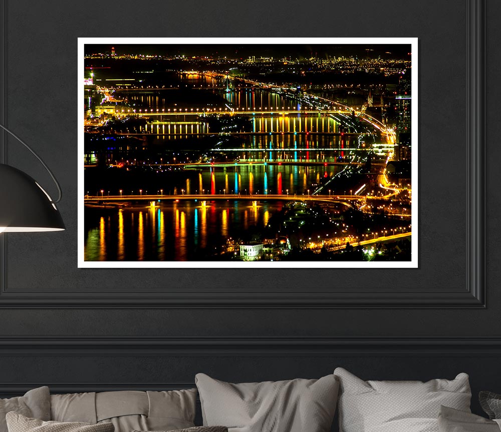 Lights At Danube Vienna Print Poster Wall Art