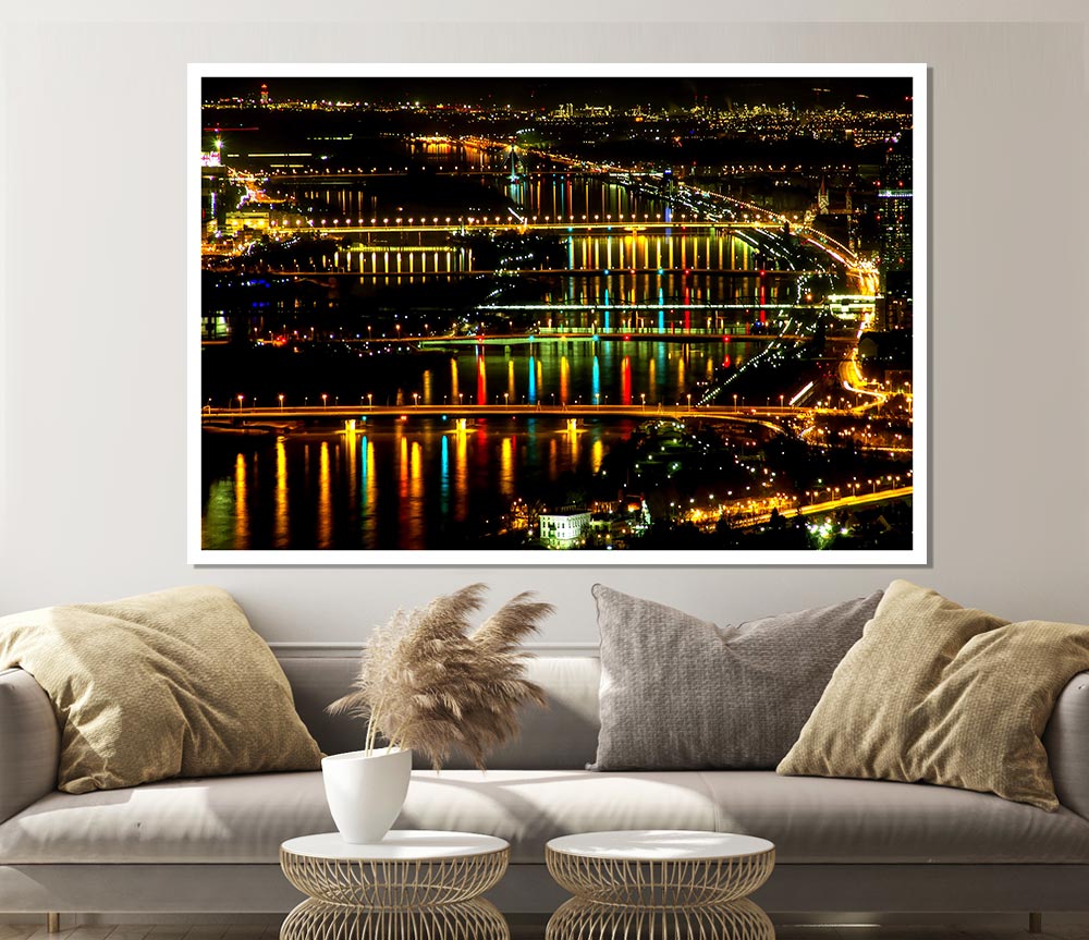 Lights At Danube Vienna Print Poster Wall Art