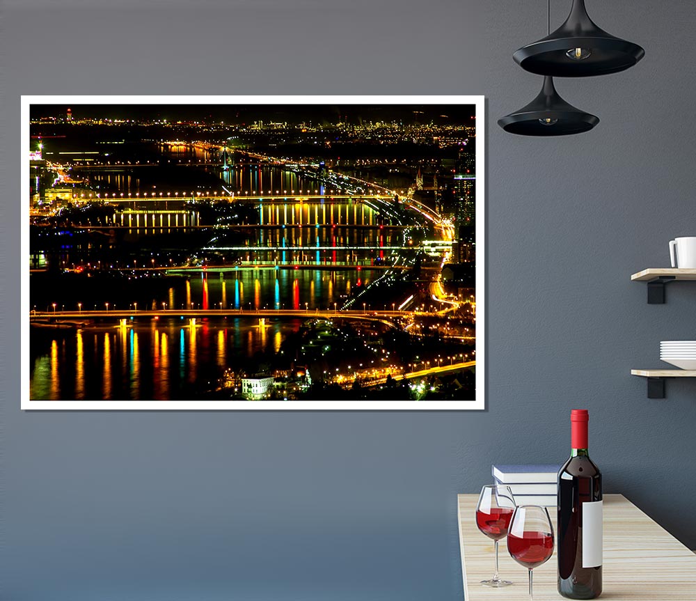 Lights At Danube Vienna Print Poster Wall Art