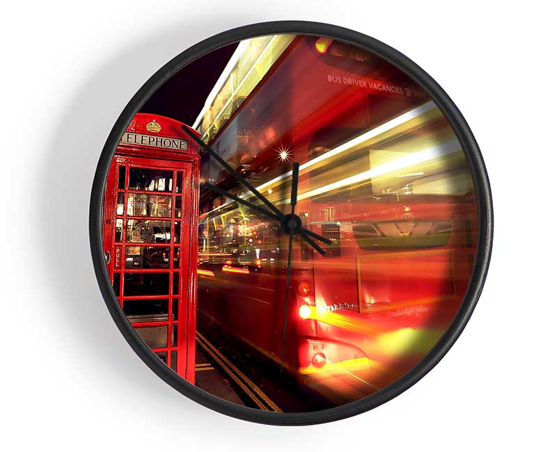 London Red Night Bus Blur Clock - Wallart-Direct UK