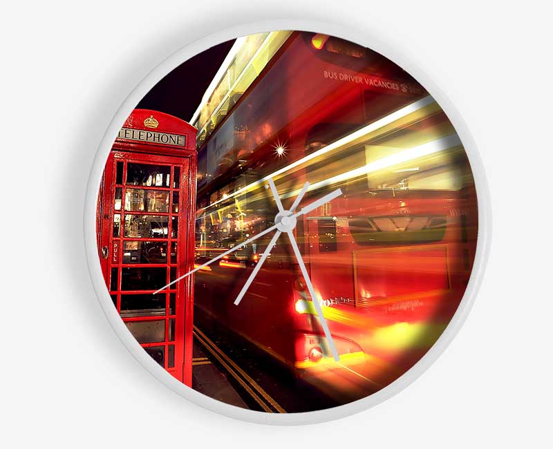 London Red Night Bus Blur Clock - Wallart-Direct UK