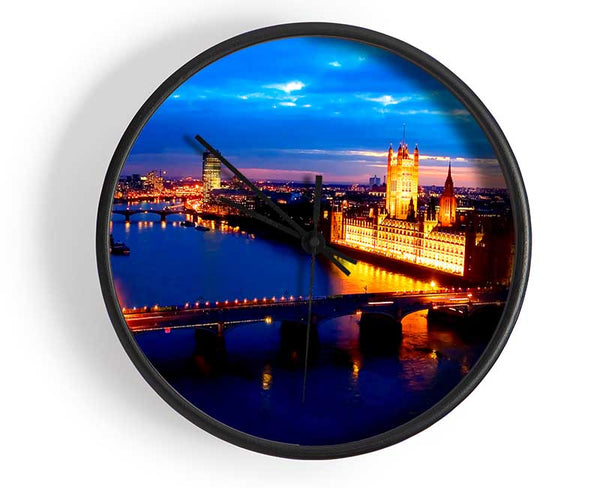 London Ariel View Night Blues Clock - Wallart-Direct UK