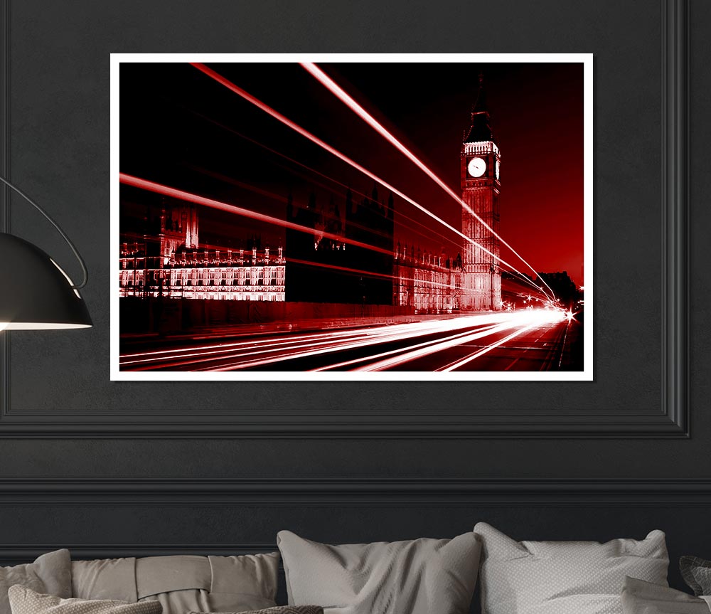 London Big Ben City Lights Red Print Poster Wall Art