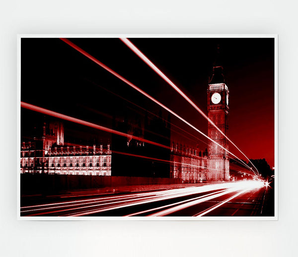 London Big Ben City Lights Red Print Poster Wall Art