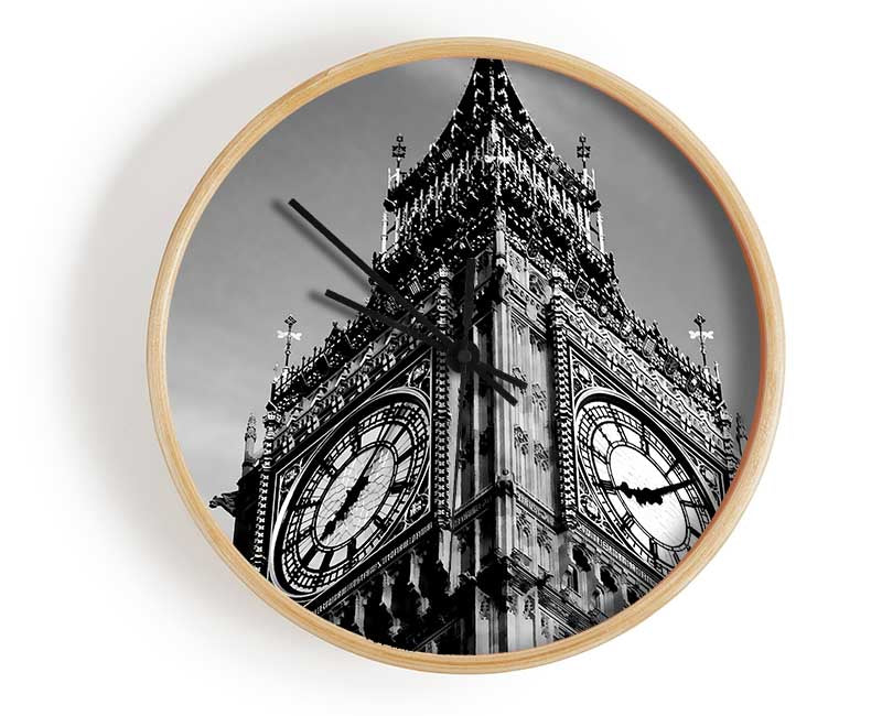 London Big Ben Close-Up B n W Clock - Wallart-Direct UK