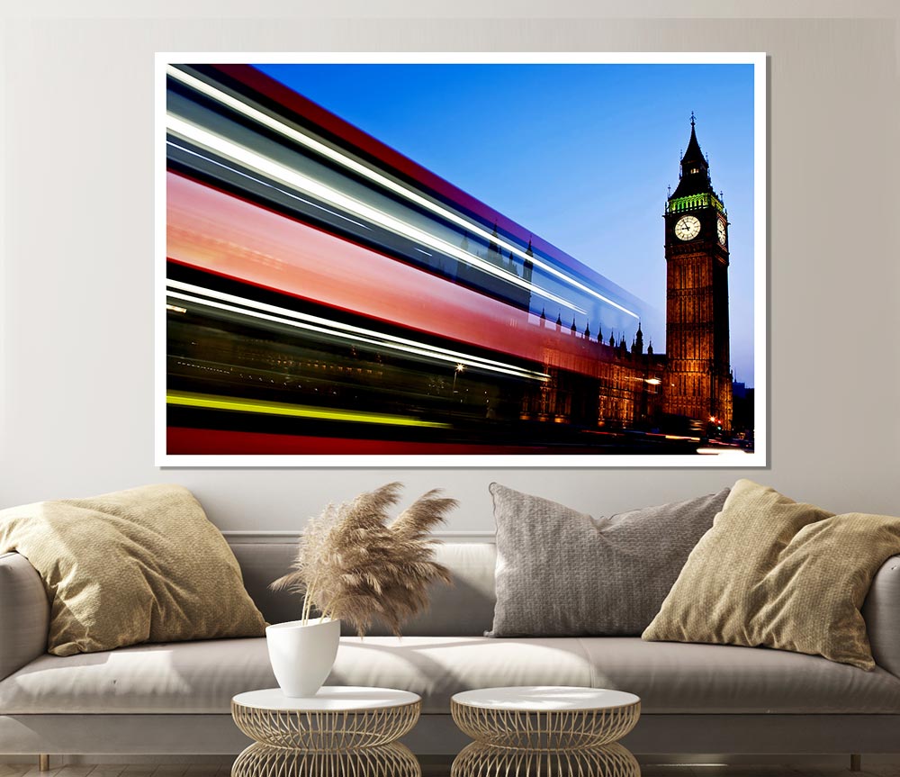 London Big Ben Double Decker Bus Print Poster Wall Art