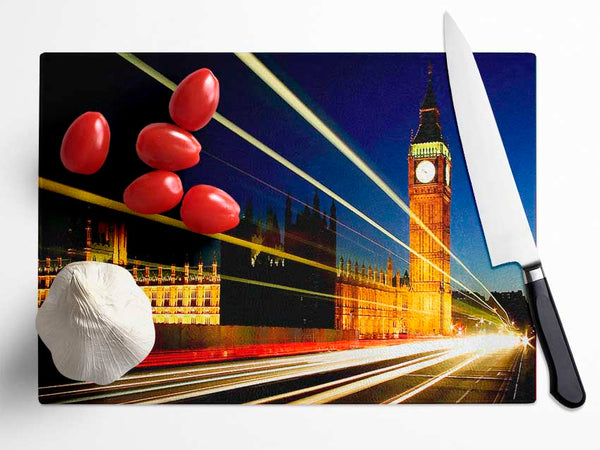 London Big Ben Lights Glass Chopping Board