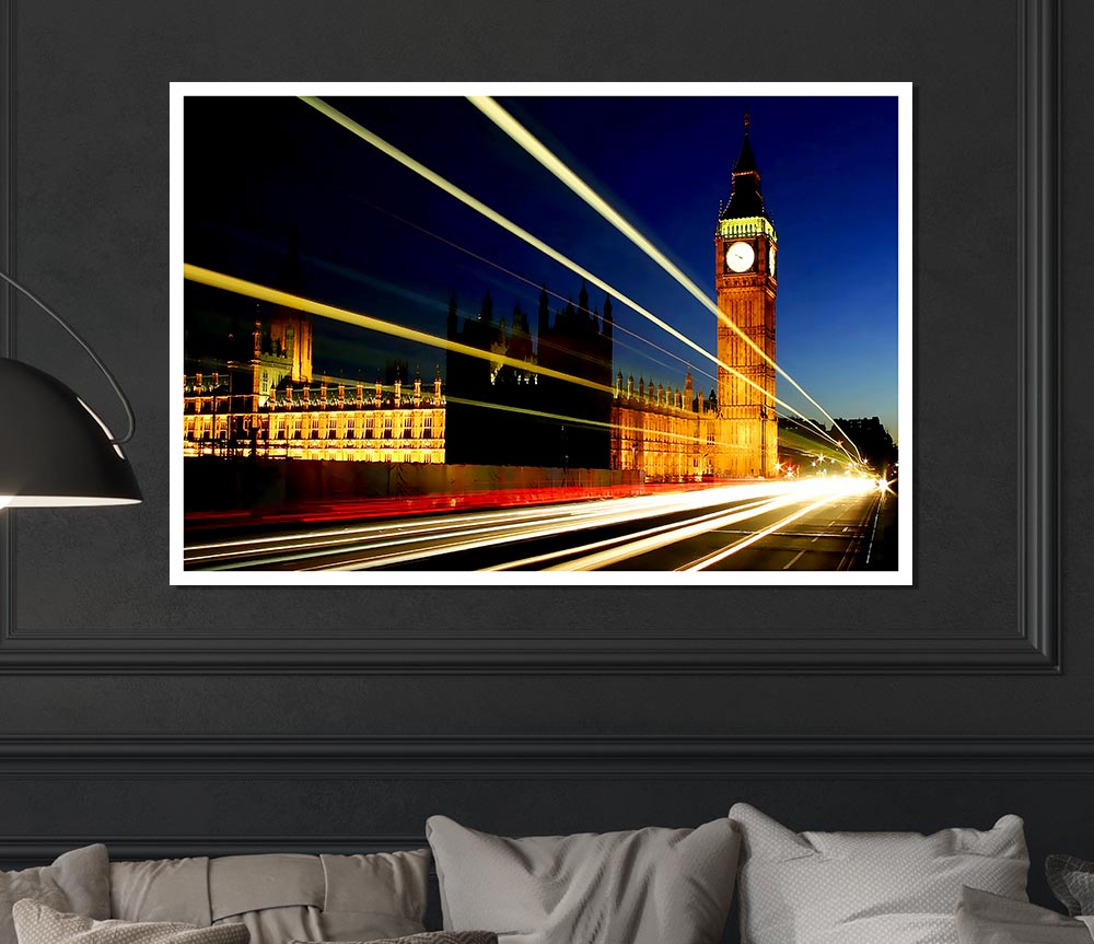 London Big Ben Lights Print Poster Wall Art