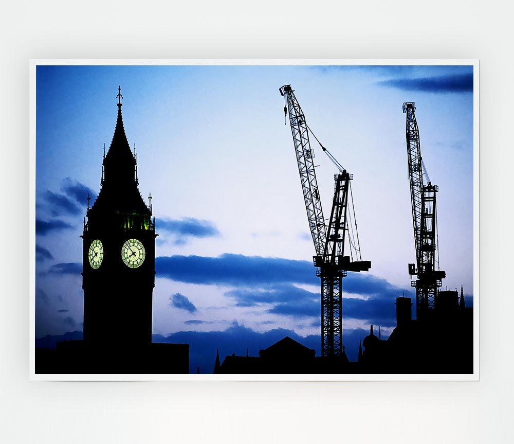 London Big Ben Lilac Night Skys Print Poster Wall Art