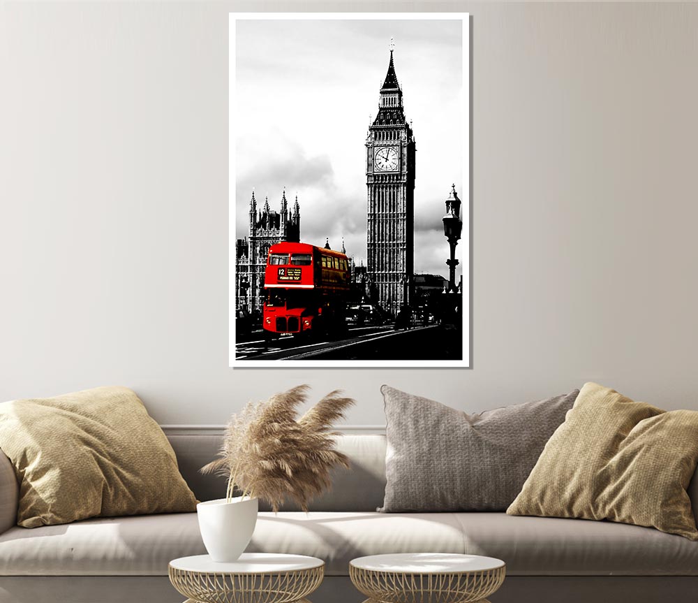 London Big Ben Red Bus B N W Print Poster Wall Art